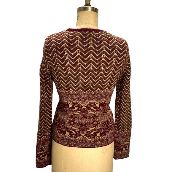Vintage Burgundy & Mocha Brown Beaded Sequined Cardigan Medium knit sweater - Picture 5 of 9
